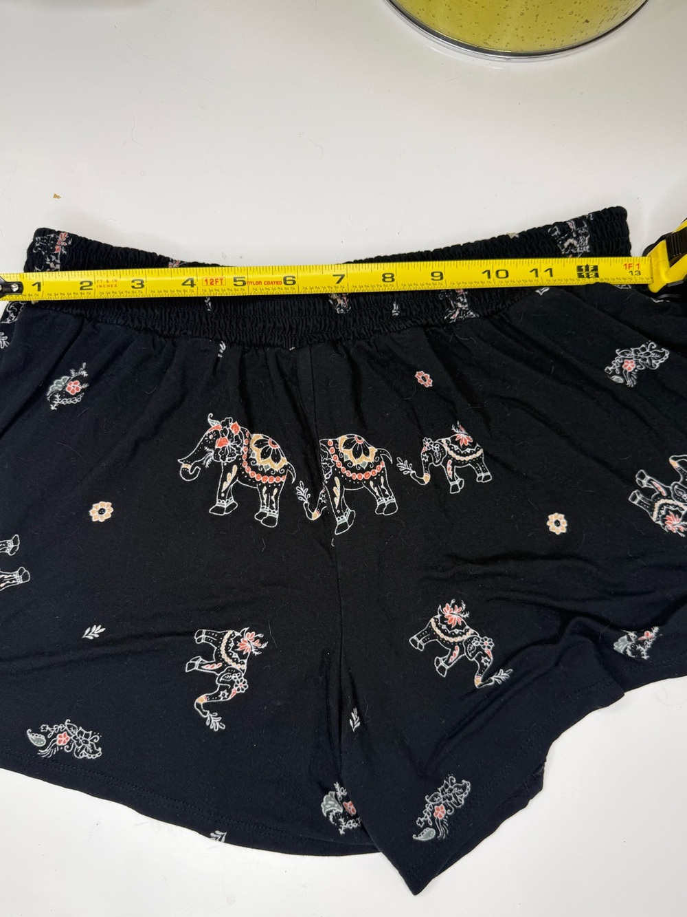 Boho Black Elephant-Floral Print shorts Sleep/Lounge/Summer S
